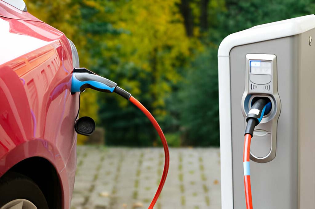 An Electric car charging by EV charger