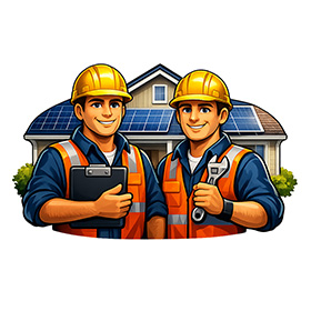Installer man front of solar home